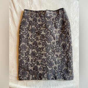 Banana Republic Archival Floral Lace Pencil Skirt Grey Librarian-core Coquette